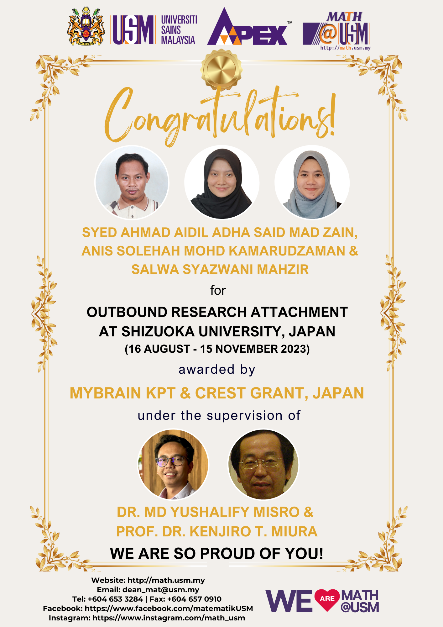 Poster Ucapan Tahniah Outbound Research Attachment at Shizuoka University Japan