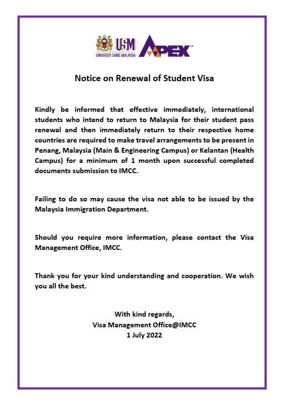 Notice on Renewal of Student Visa